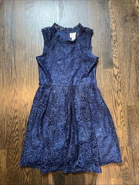 Girls’ Navy Blue Lace Sleeveless Fit-and-Flare Dress by Blush by Us Angels | 8